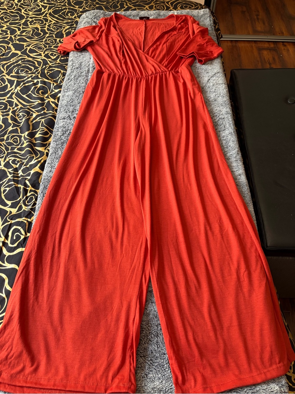 Orange V-Neck Jumpsuit with Elastic Waist - Unbranded - Picture 5 of 7